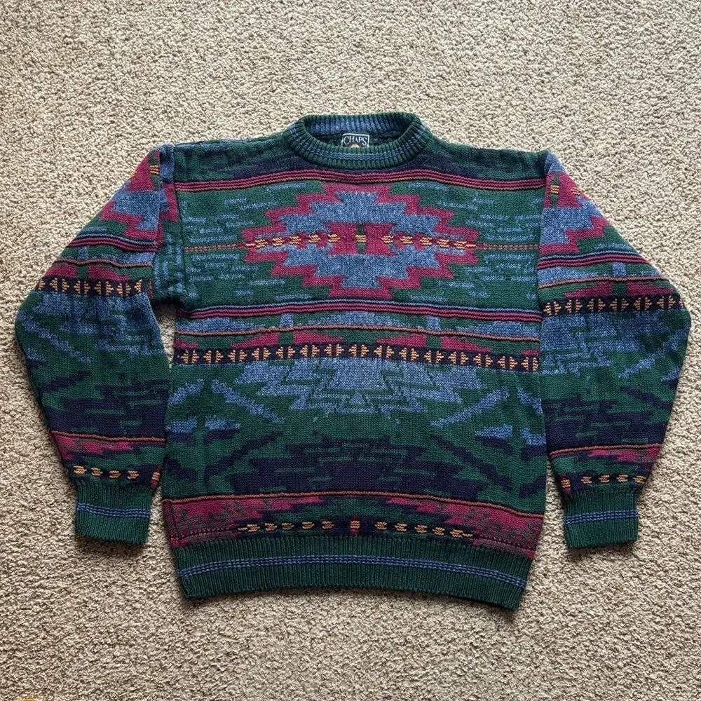 RARE VTG 90’s Chaps Ralph Lauren Polo Navajo Southwest Crew Sweater MIUSA M